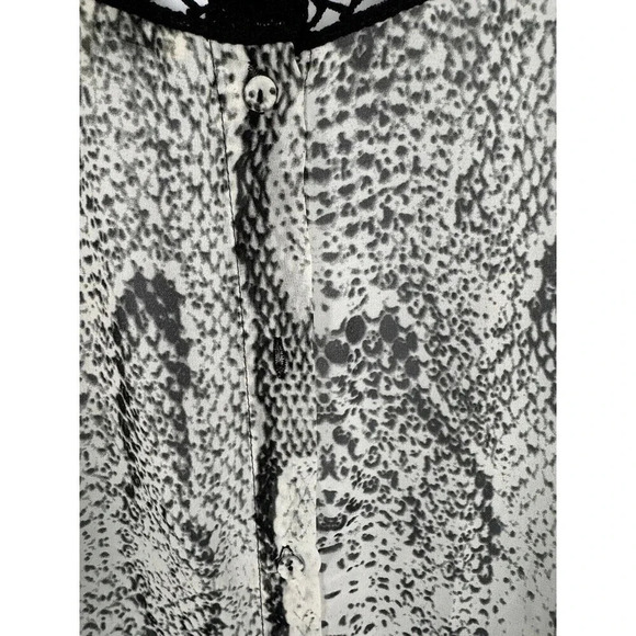 Daniel Rainn L Sheer Black Popover Top Long Sleeve Roll Tab Quilt Block Print - Picture 5 of 10